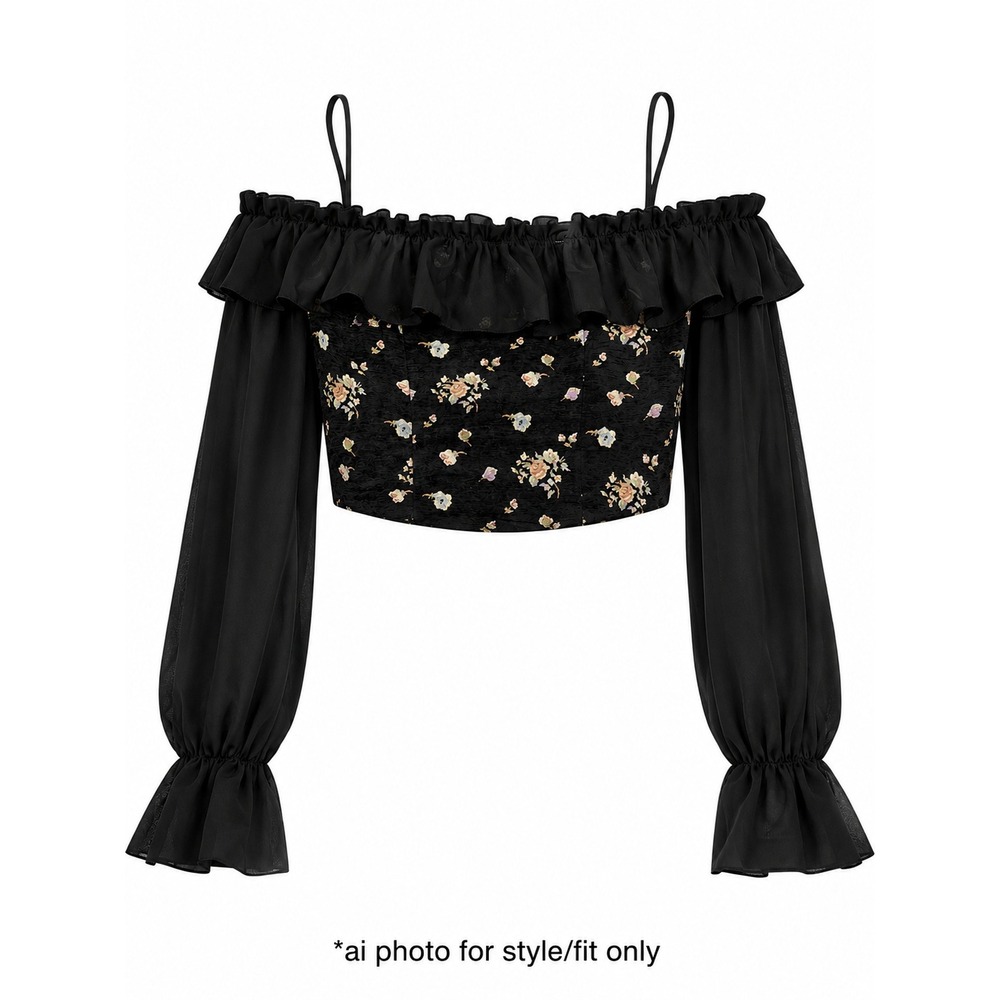 Willow + Root‎ Off Shoulder Floral Crop Top Women's XL Puff Sleeve Cottagecore